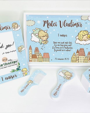 Set aniversar personalizat 1 anisor - Sweet Angels - Tavita mot si accesorii