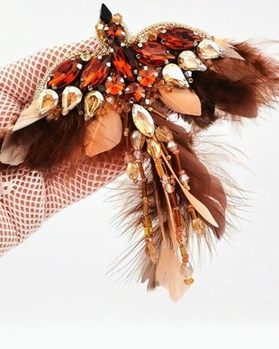 Broșă - Gold & Brown Glam Bird