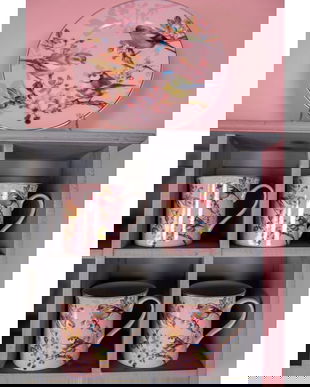 Set farfurii din portelan cu motive cu pasarele