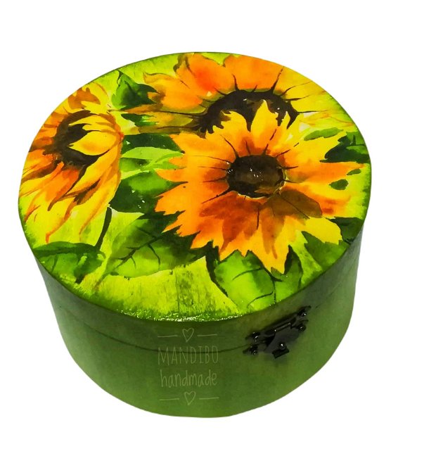 Cutie din lemn rotundă - Floarea soarelui