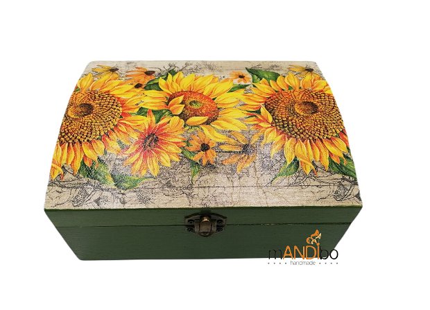 Cutie cufăr din lemn - Floarea soarelui