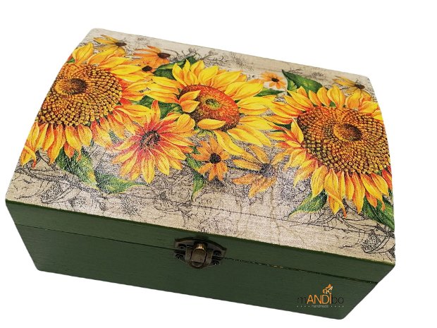 Cutie cufăr din lemn - Floarea soarelui