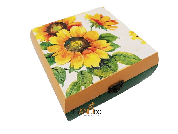 Cutie din lemn pătrată - Floarea soarelui
