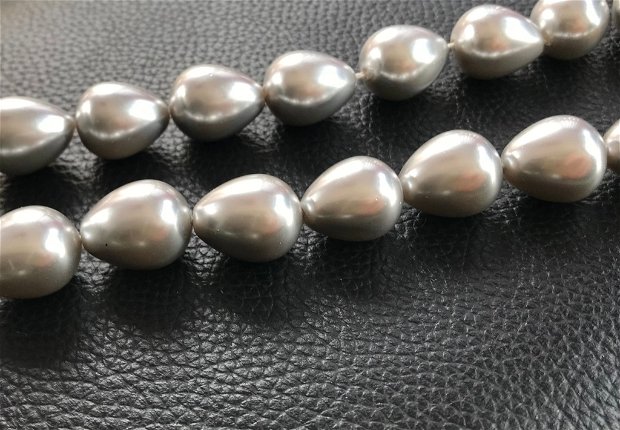 Perle shell, forma picatura, gri, 15x12.5 mm -1 bucata