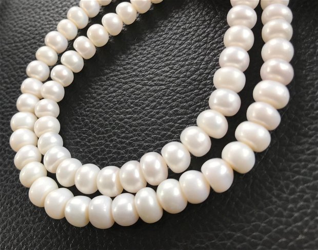 Perle de cultura alb discuri 7x 4.5~5 mm - sirag 19 cm