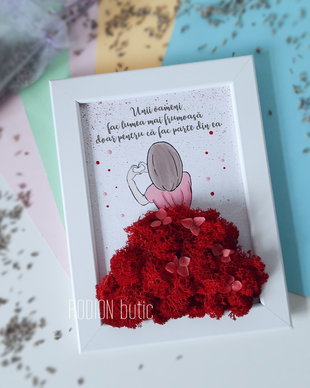 Tablou cu licheni fata fusta pictat manual personalizat cu mesaj