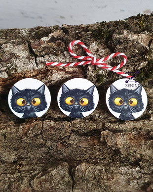 Martisor pisica neagra ochioasa, brosa pisica neagra, martisor pisica, cadou 1 martie pisica