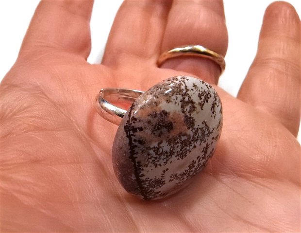Inel Jasp Sonora dendritic si Argint 925 - IN1139 - Inel pietre semipretioase, inel reglabil delicat, cadou sotie, cadou prietena, cristale vindecatoare, cristaloterapie, cristale de colectie
