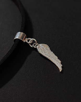 Choker piele si argint cu aripa de inger