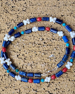 Colier lapis lazuli, coral, turcoaz
