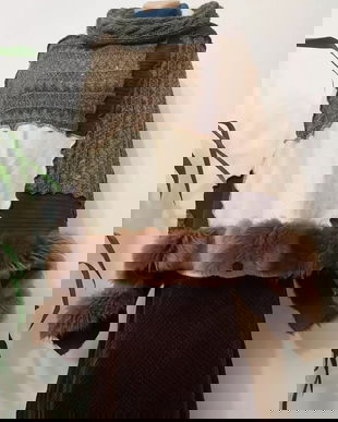 Poncho cu blanita naturala