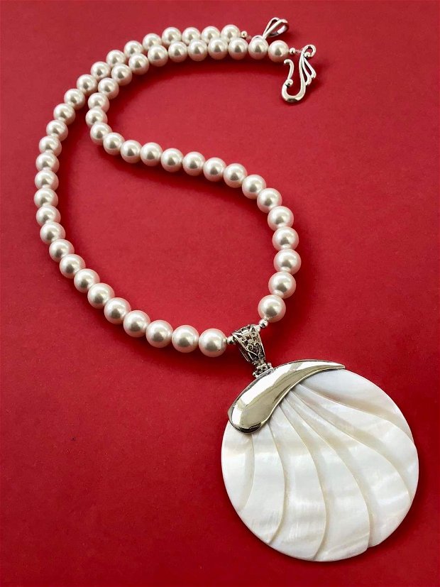 Colier perle de Mallorca & paua shell