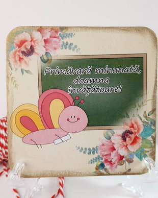 Felicitare din lemn pentru doamna invatatoare - martisor