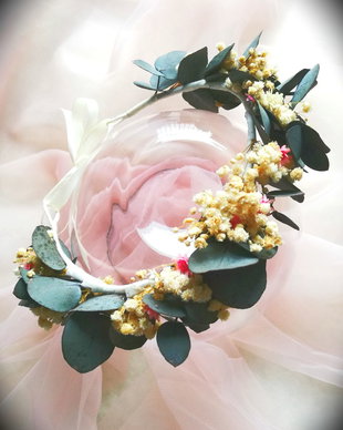 Coronita mireasa eucalipt și floarea miresei / Coronita mireasa vintage