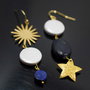 Cercei asimetrici din alama, lapis si perle de cultura, cercei lungi, cercei statement, cercei handmade