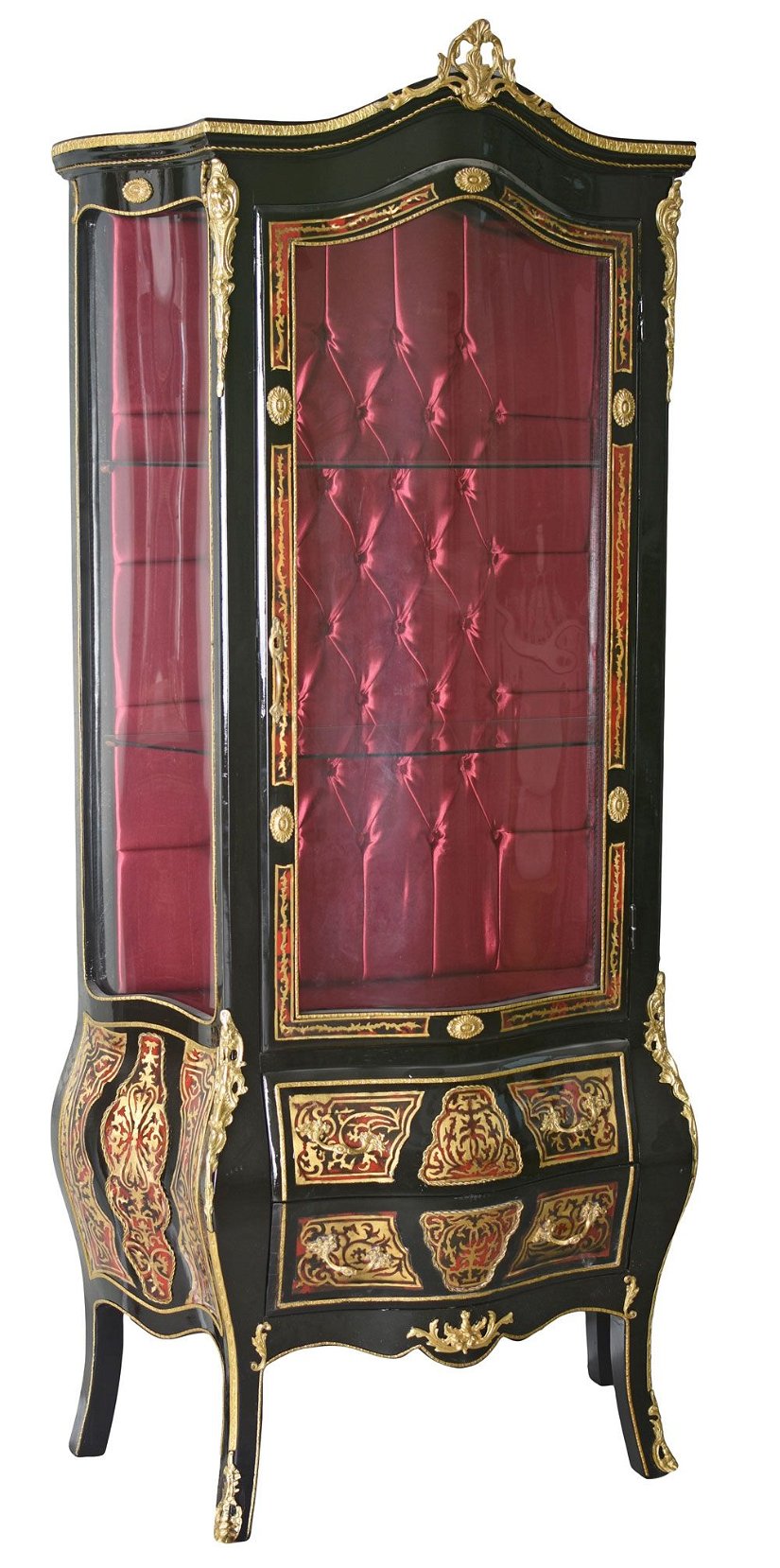Vitrina Boulle din lemn masiv negru cu decoratiuni aurii