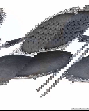 Set doua semifotolii din lemn masiv argintiu cu tapiterie gri soarece