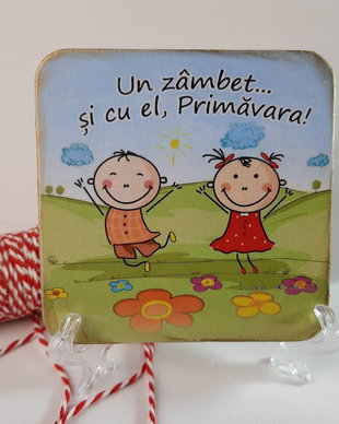 Felicitare din lemn cu mesaj - martisor