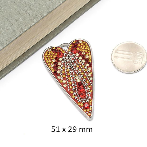 Pandantiv aliaj,  Valentine's Day, cristale fatetate, accesorii alama, 51 x 29 mm DS-296