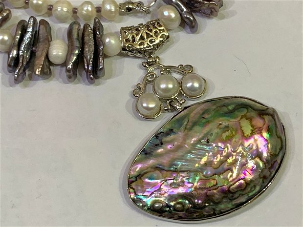 SET ~FABULOUS~ perle biwa,perle cultura,abalone(paua shell),accesorii argintate