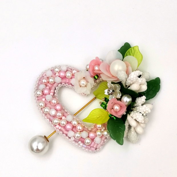 Rezervat Broșă ac - Pink Heart Flowers