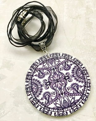 Pandantiv Mandala & șnur organza