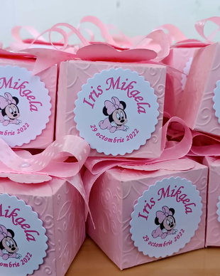 Mărturii botez cutiuțe ciocolată Minnie fluturi