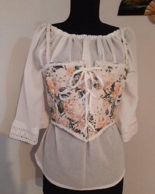 Corset cu dantela, model floral/ Corset bumbac si dantela/corset overbust/corset model vintage