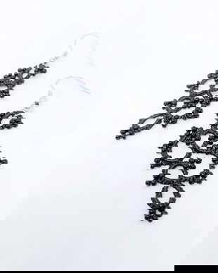 Cercei negri din dantela frivolite, cercei lucrati cu suveicuta, bijuterii dantela tatting