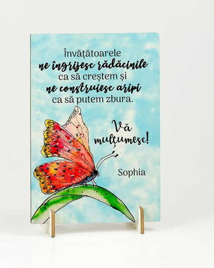 Cadou personalizat educatoare/invatatoare - felicitare din lemn clasa fluturasilor