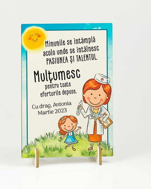 Cadou personalizat doamna doctor - felictare din lemn