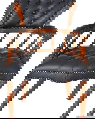 Scaun Chesterfield din lemn mahon cu tapiterie neagra