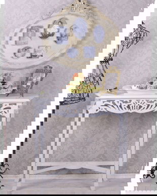 Consola Judgendstill din lemn masiv alb