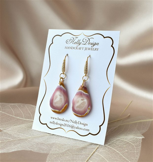 Cercei marmorati roz/lila/alb/ocru / Handmade Polymer Clay Earrings