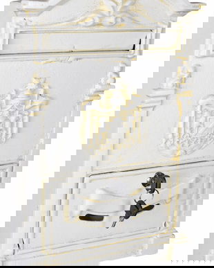 Cutie postala alba de perete din fonta