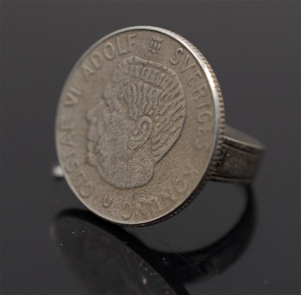 Inel din argint, din moneda suedeza, din colectia Reversul monedei