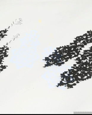 Cercei negri din dantela frivolite, cercei lucrati cu suveicuta, bijuterii dantela tatting