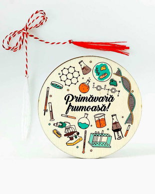 Martisor lemn personalizat profesoara profil real, fizica chimie