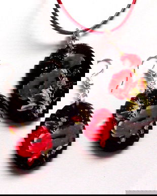 set bijuterii lemn cu maci 42308