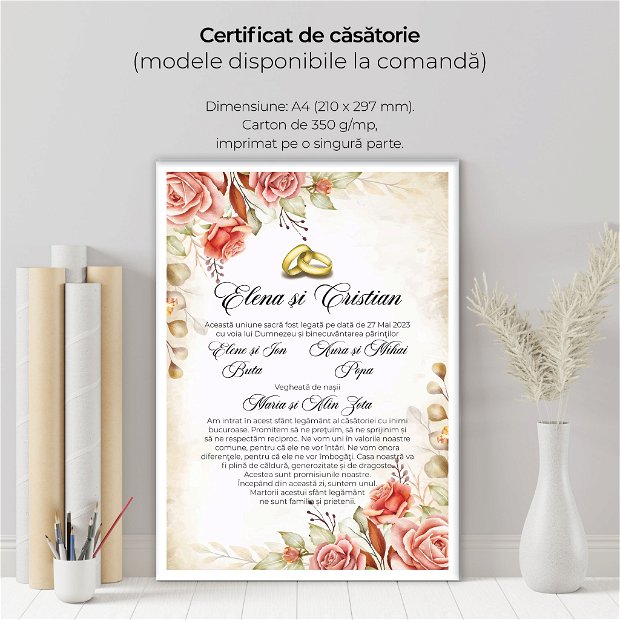 Certificat de căsătorie VINTAGE ROSE