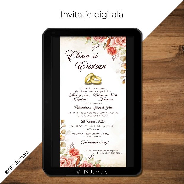 Invitație de nuntă VINTAGE ROSE