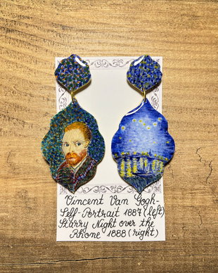 Cercei pictati manual dupa Van Gogh