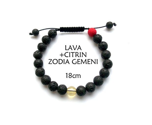 Bratara LAVA+Citrin*Talisman norocos*GEMENI*Bratara reglabila