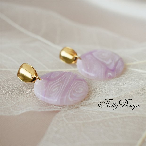 Cercei in nuante lila/alb/tortite inox auriu / Handmade Polymer Clay Earrings