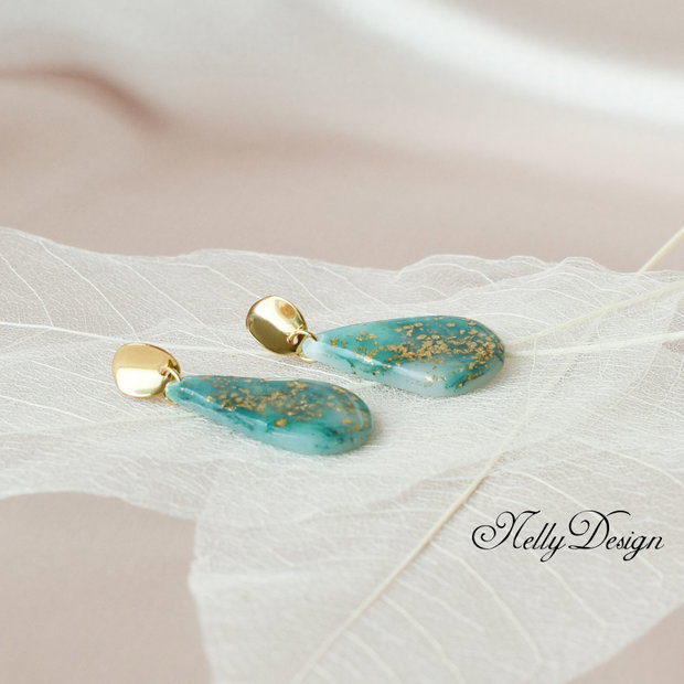 Cercei marmorati verde smarald/auriu/ / Handmade Polymer Clay Earrings
