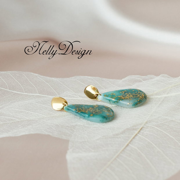 Cercei marmorati verde smarald/auriu/ / Handmade Polymer Clay Earrings