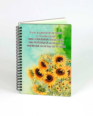 Agenda de lemn - cadou personalizat cu floarea soarelui