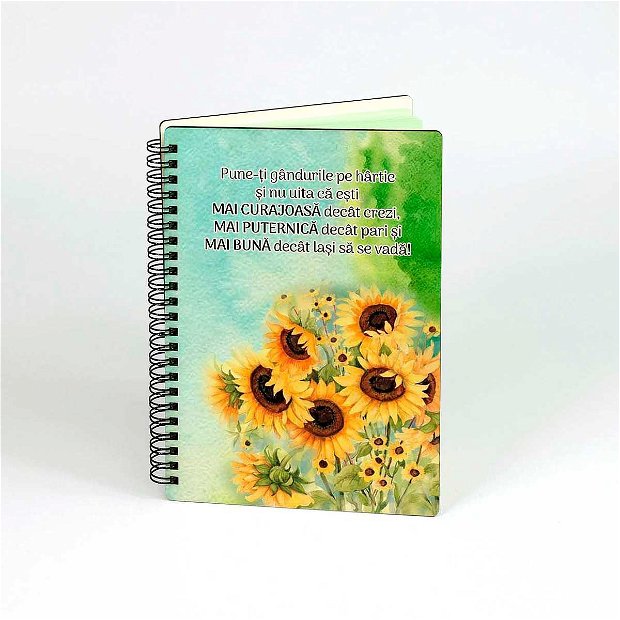 Agenda de lemn - cadou personalizat cu floarea soarelui