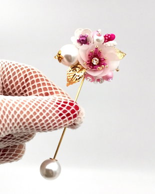 Rezervat Broșă Ac - Pink Powder Flowers Pearls