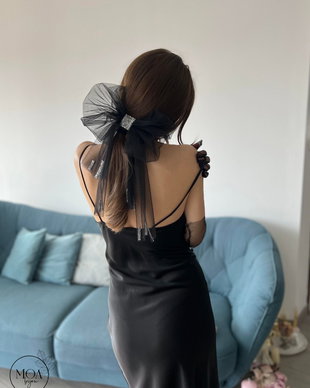 Fundita OVERSIZED din tulle negru si elemente argintii